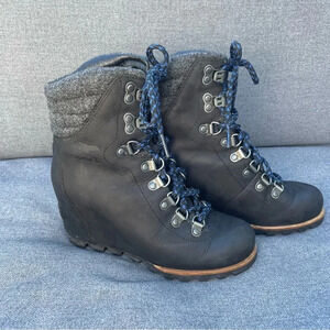 Sorel Conquest Wedge Waterproof Black Lace Up Boots 5.5